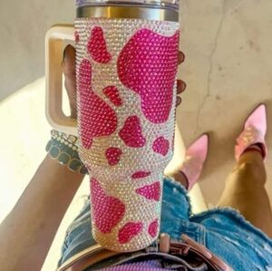 Pink cow print glitz Tumblr 40 oz